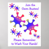 Germ Busters - Was je handen! Bathroom Sign Poster (Voorkant)