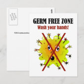 Germ Free Zone. Was je handen! Briefkaart (Voorkant / Achterkant)