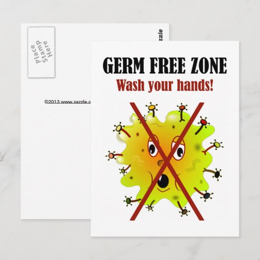 Germ Free Zone. Was je handen! Briefkaart (Voorkant / Achterkant)