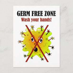 Germ Free Zone. Was je handen! Briefkaart