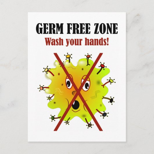 Germ Free Zone. Was je handen! Briefkaart (Voorkant)