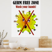 Germ Free Zone. Was je handen! Poster (Keuken)