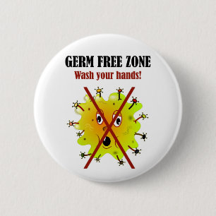 Germ Free Zone. Was je handen! Ronde Button 5,7 Cm