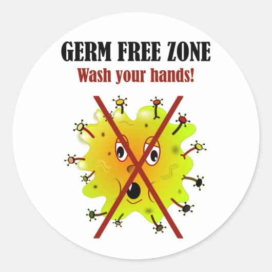 Germ Free Zone. Was je handen! Ronde Sticker (Voorkant)