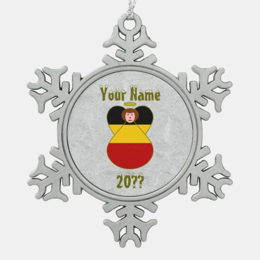 German Angel Flag Red Hair Tin Sneeuwvlok Ornament (Voorkant)