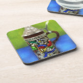 German Beer Stein w/scharnierend deksel blauw groe Bier Onderzetter (Linkerzijde)