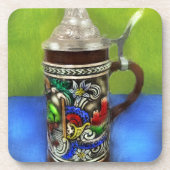 German Beer Stein w/scharnierend deksel blauw groe Bier Onderzetter (Voorkant)