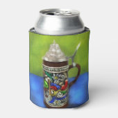 German Beer Stein w/scharnierend deksel blauw groe Blikjeskoeler (Blikje Voorkant)