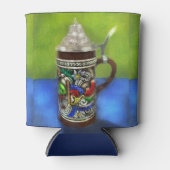 German Beer Stein w/scharnierend deksel blauw groe Blikjeskoeler (Voorkant)