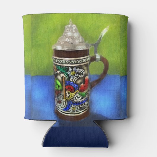 German Beer Stein w/scharnierend deksel blauw groe Blikjeskoeler (Achterkant)