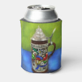 German Beer Stein w/scharnierend deksel blauw groe Blikjeskoeler (Blikje Achterkant)