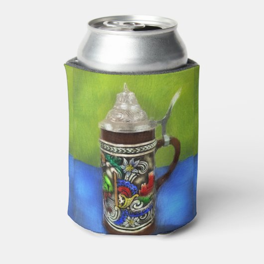 German Beer Stein w/scharnierend deksel blauw groe Blikjeskoeler (Blikje Achterkant)