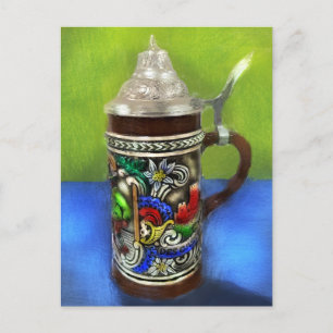 German Beer Stein w/scharnierend deksel blauw groe Briefkaart