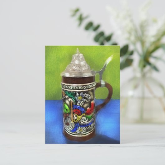 German Beer Stein w/scharnierend deksel blauw groe Briefkaart (Staand voorkant)