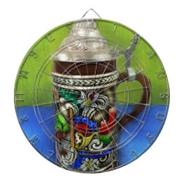 German Beer Stein w/scharnierend deksel blauw groe Dartbord