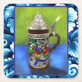 German Beer Stein w/scharnierend deksel blauw groe Kartonnen Onderzetters