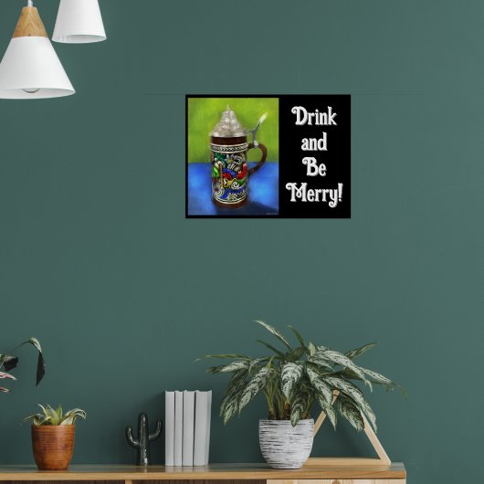 German Beer Stein w/scharnierend deksel blauw groe Poster (Woonkamer 1)
