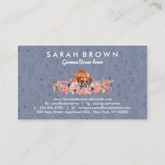 German Boxer Dog Visitekaartje (Achterkant)