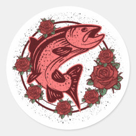 German Brown Trout Vintage Floral Art Ronde Sticker