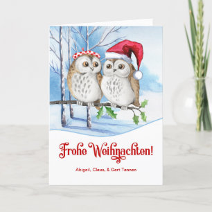 GERMAN Christmas Frohe Weihnachten Winter Owls Feestdagen Kaart
