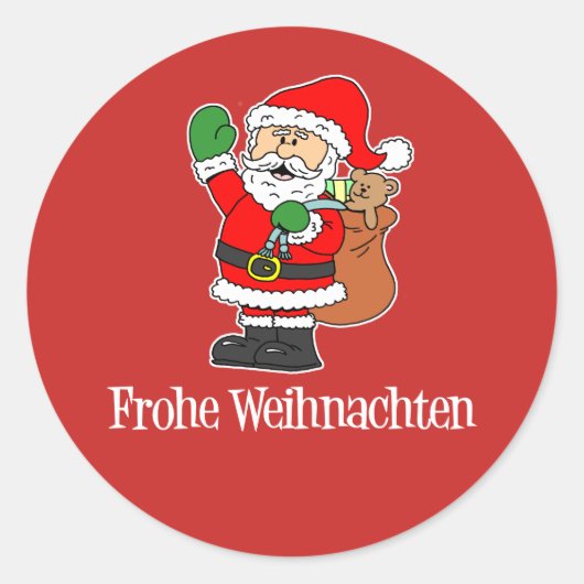 German Christmas Santa Frohe Weihnachten Ronde Sticker (Voorkant)