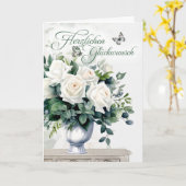 German Congratulations White Roses and Butterflies Kaart (Gele Bloem)