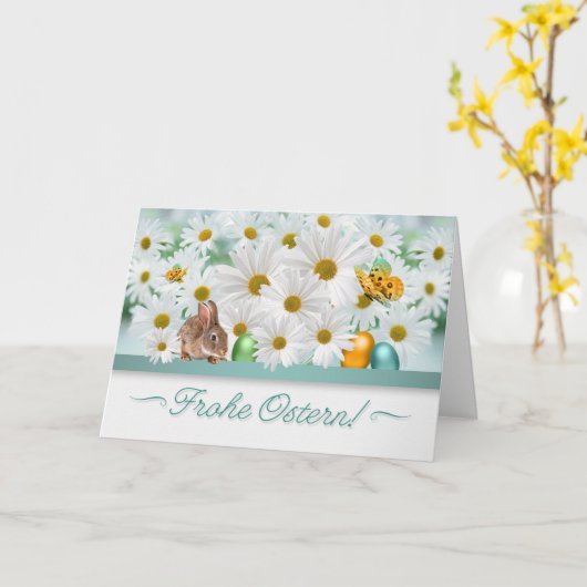 GERMAN Easter Daisy Garden Bunny and Eggs Kaart (Gele Bloem)
