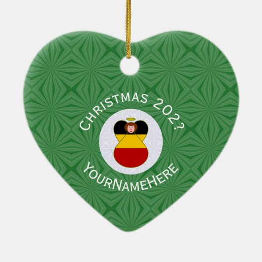 German Flag Christmas Angel Personalized Heart Keramisch Ornament (Achterkant)
