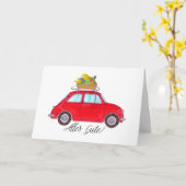 German Get well Red Retro Fiat 500 Kaart (Gele Bloem)