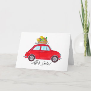 German Get well Red Retro Fiat 500 Kaart