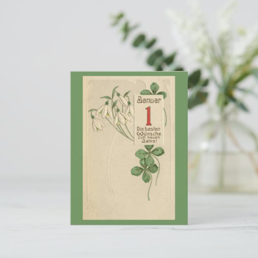 German Jugendstily Happy New Year Feestdagenkaart (Staand voorkant)