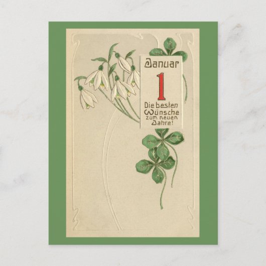 German Jugendstily Happy New Year Feestdagenkaart (Voorkant)