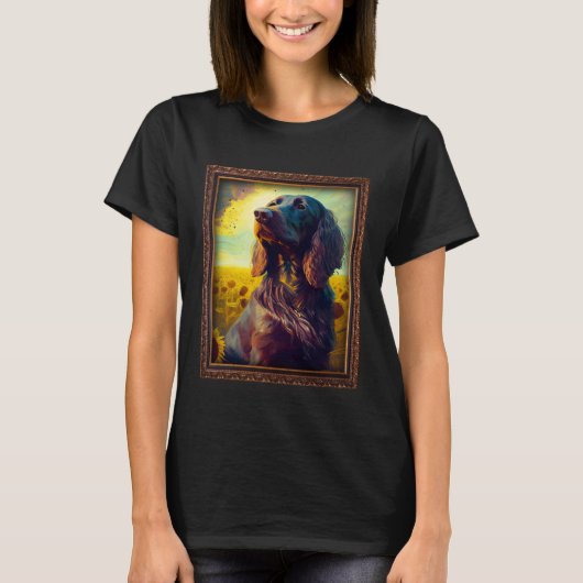 German Longhaired Pointer Painting Sunflower Flowe T-shirt (Voorkant)