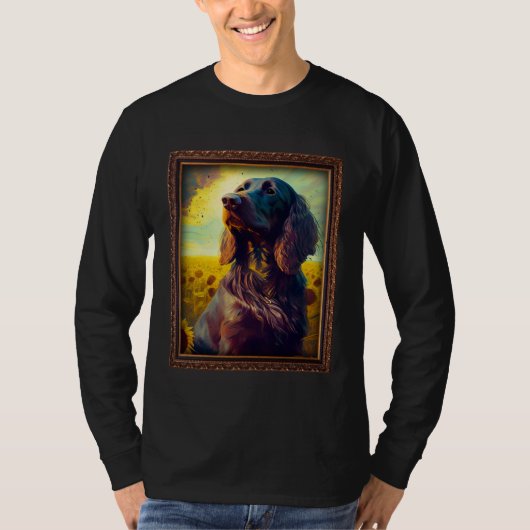 German Longhaired Pointer Painting Sunflower Flowe T-shirt (Voorkant)