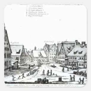 German Market town, 1704 Vierkante Sticker