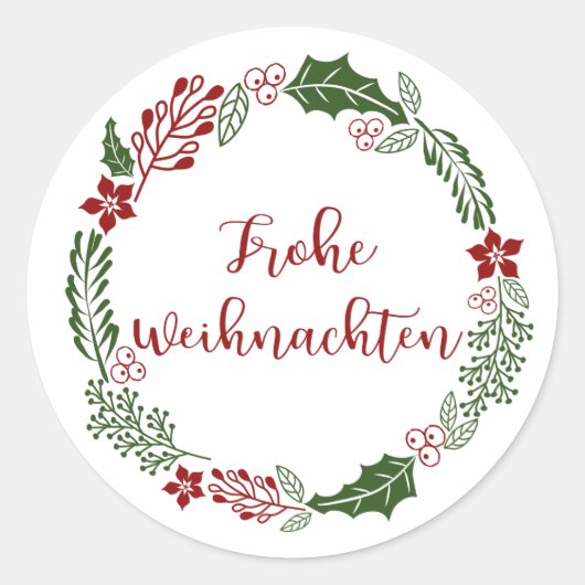 German Merry Kerstmis Wreath, Frohe Weihnachten Ronde Sticker (Voorkant)