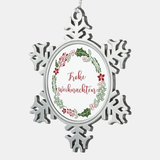 German Merry Kerstmis Wreath, Frohe Weihnachten Tin Sneeuwvlok Ornament (Rechts)
