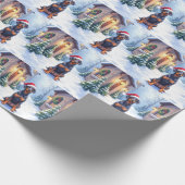 German Pinscher Snowy Courtyard Santa Hat Cadeaupapier (Hoek)