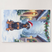 German Pinscher Snowy Courtyard Santa Hat Legpuzzel (Horizontaal)