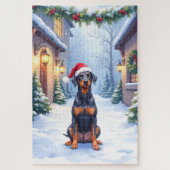 German Pinscher Snowy Courtyard Santa Hat Legpuzzel (Verticaal)