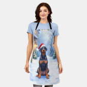 German Pinscher Snowy Courtyard Santa Hat Schort (Gedragen)