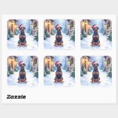 German Pinscher Snowy Courtyard Santa Hat Vierkante Sticker (Vel)