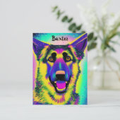 German Shepard Confetti Pop Art met optionele naam Briefkaart (Staand voorkant)