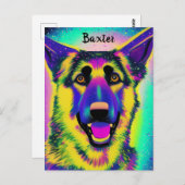 German Shepard Confetti Pop Art met optionele naam Briefkaart (Voorkant / Achterkant)