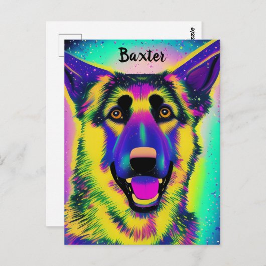 German Shepard Confetti Pop Art met optionele naam Briefkaart (Voorkant / Achterkant)