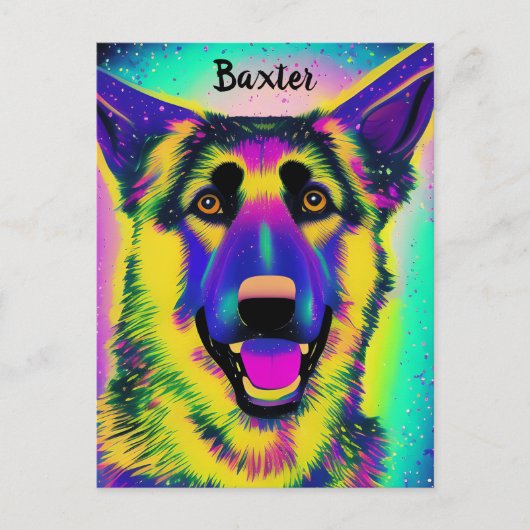 German Shepard Confetti Pop Art met optionele naam Briefkaart (Voorkant)