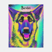 German Shepard Confetti Pop Art met optionele naam Fleece Deken (Voorkant)