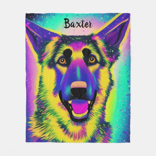 German Shepard Confetti Pop Art met optionele naam Fleece Deken (Voorkant)