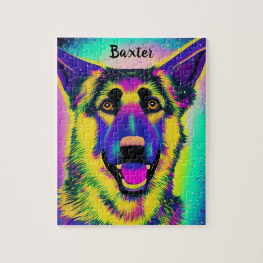German Shepard Confetti Pop Art met optionele naam Legpuzzel (Verticaal)