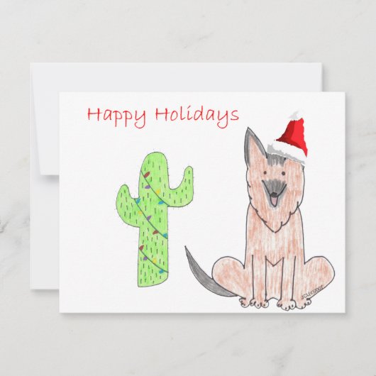 German Shepard Dog Cactus Kerstmis Feestdagenkaart (Voorkant)